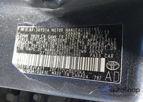 2014 Toyota Corolla L from USA, damaged, VIN 2T1BURHE9EC025896
